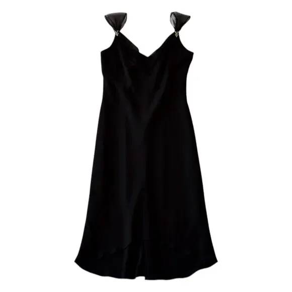 Elegant Vintage 90s Black Sheath Dress - Size 14 Evening Gown - Picture 1 of 6